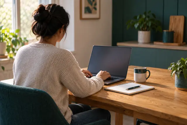 Illustrative study setting with a laptop and notebook
